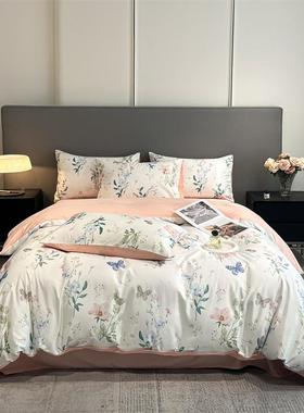 夏季奢水数码轻花冰丝四件套夏款夏天洗真丝被套床单SY床上用品印