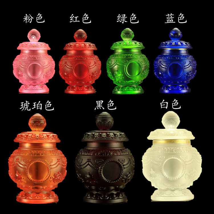 大号平顶宝瓶 18CM 藏传供品 水琉璃宝瓶 八吉祥装藏宝瓶  摩尼