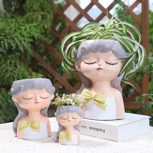 园新品工仙爱女树脂花盆容器可女孩玄关庭院装饰景艺观花器LNG厂