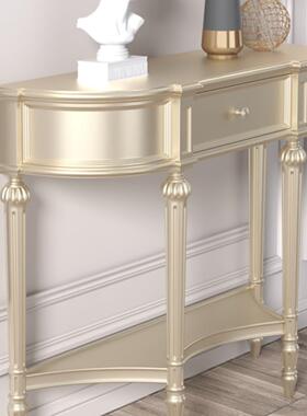 美式轻奢玄关关桌实木玄关现柜代简约半装RQJ圆端景台小户型饰窄