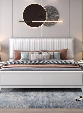 白色实木床RKI1.8米现代式简约中双床1.5m软包人床气压储物收皮纳