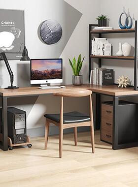严选实木转角式书桌小户组型书房一体台电脑桌办公写RLI书字桌架