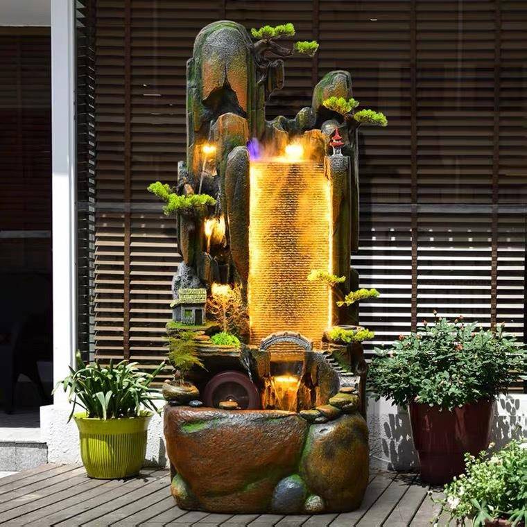 高假山流水喷泉摆WBQ件水幕墙落鱼居池缸招地财客厅庭院家阳台装