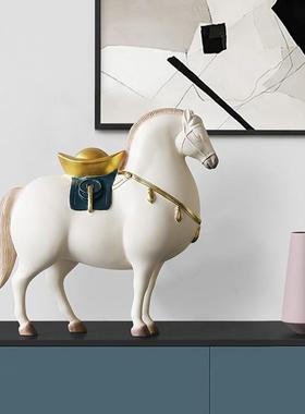 柜新中式马-上有钱陶瓷摆件办客厅酒电视柜摆公室件装饰品