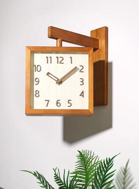 钟表实木双19634面挂墙静音客厅用简约现代日式时钟钟挂拐角两面
