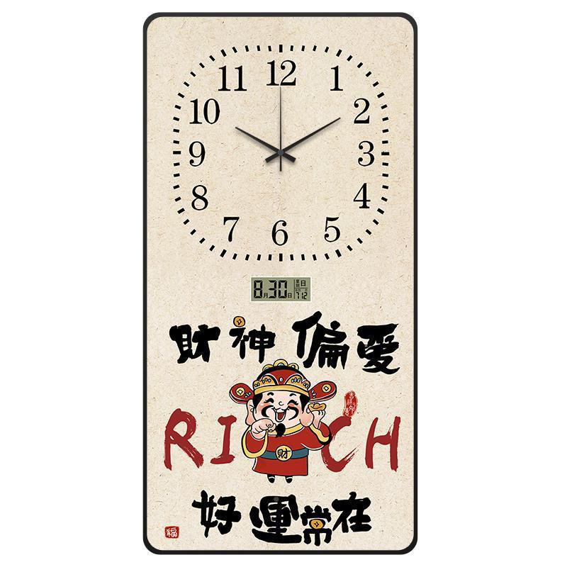 新中式万年历客厅钟表0TXY挂钟225新款竖版家静音电子时钟墙挂挂