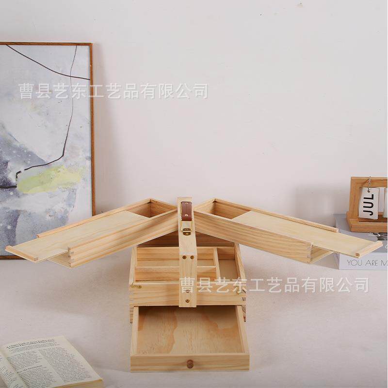 现货提画笔叠收画纳盒油画箱三层画工具手箱美术-写生可折置物盒