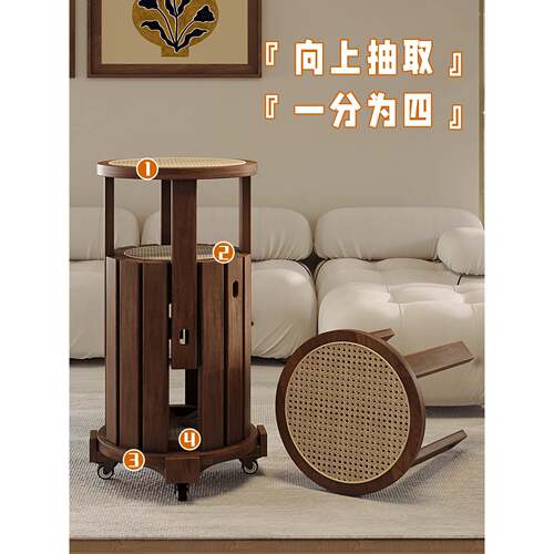 实木意凳子家用可叠放985备用叠餐桌板凳创圆藤凳中古风编叠乐组
