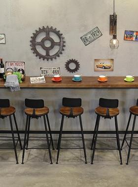 式休闲实木酒KGO吧桌铁艺家桌椅组美合用台高脚吧桌长条水吧台