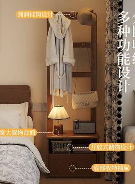 木实小型床头柜挂QVP衣架一家体落卧室用地衣帽架简约现代床头置