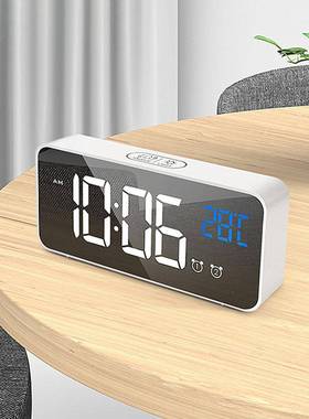 数码床D头闹钟充电声控镜面LE音GOE乐钟时GC1129