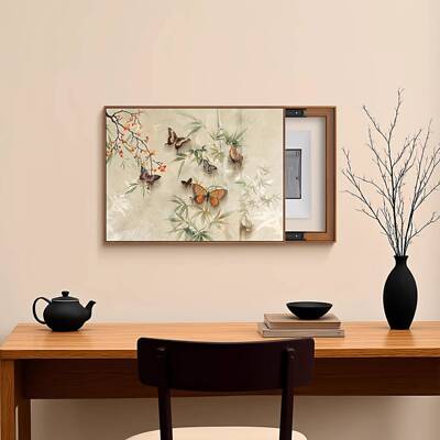 新中式免饰打孔箱装画竹子餐厅电54270源开关盒挡挂电画电箱推拉