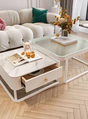 奶油风茶几小户型ZRM家用客厅桌子轻奢现简岩板网红代玻约璃方形