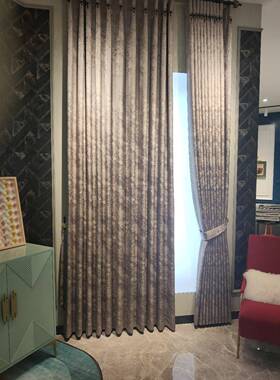 款现代约灰色金丝高精密浮雕提花光窗帘卧简室客厅ZID轻奢遮新风