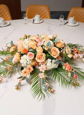 圆形件酒饰店餐桌中间摆厅花餐圆CCC桌桌花宴会装花艺会议室桌面
