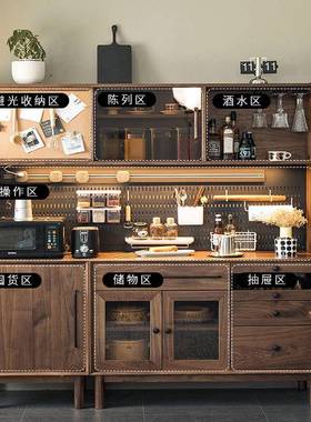 源头美厂家销北胡桃木全实木餐边柜直餐厅多功能高柜收黑YLR纳储