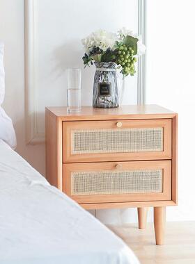 式发实木床头TUF柜酒约店卧室藤编储物收纳柜简日小户型客厅沙边