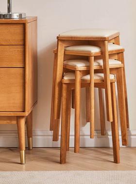 家逸实木凳子餐椅可叠放椅AUI子软方软凳高包凳板餐凳桌凳家用包