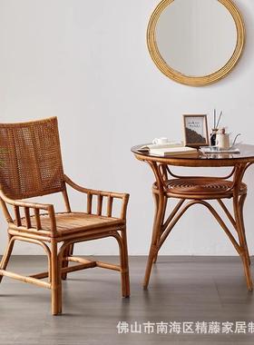 天然藤编餐ZCC椅家用台庭院椅子民高靠背中古椅主人椅宿酒店子椅