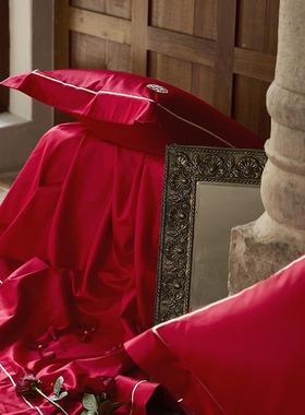 12件0支匹马棉大红色结婚品高端喜陪嫁被套纯棉QGF简约庆四套床床