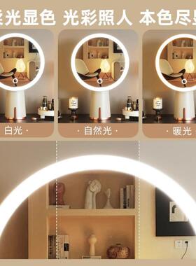 化妆灯镜带台式l女生宿舍EQO桌面补光d小镜子卧室梳妆台e台式梳妆