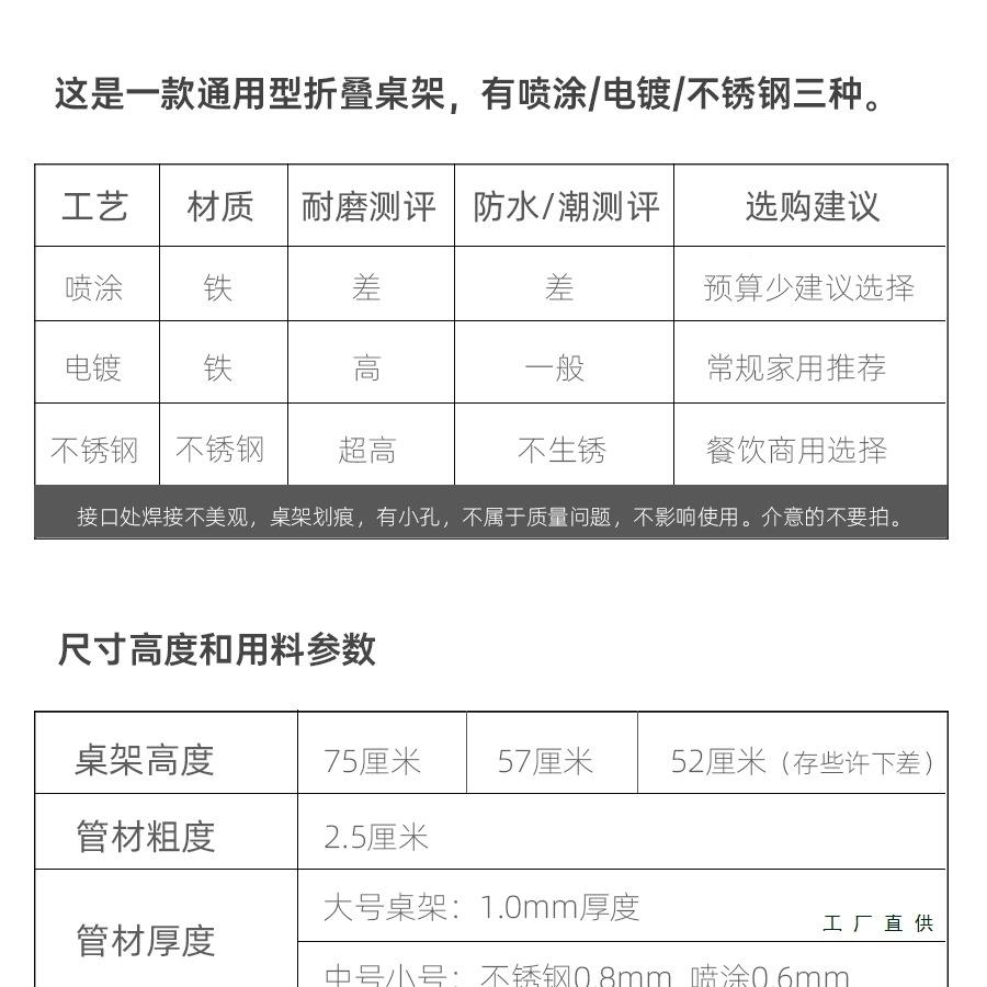 餐脚架折叠桌QHO腿档支简易简约大排桌架铁桌脚架架子不锈钢桌圆