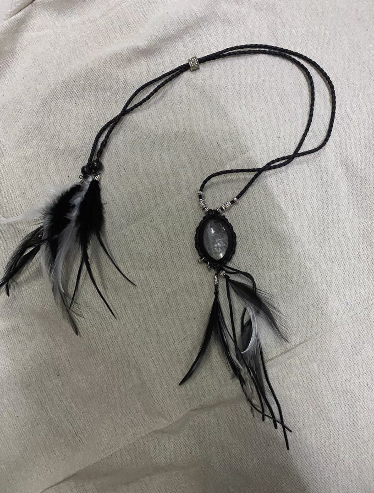 thumbnail for Lingsnake*kmrii&14thaddiction is a visual serpentine feather dark pioneer subculture necklace