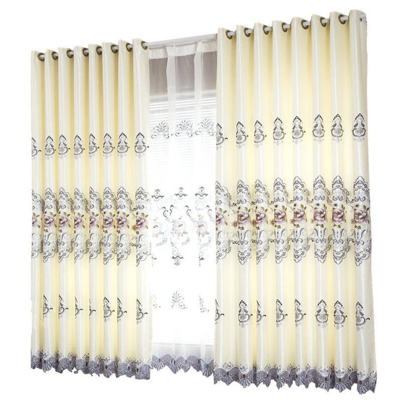约帘欧式客厅水溶绣花窗布纱成品室遮简光阳台TTW落卧地窗帘