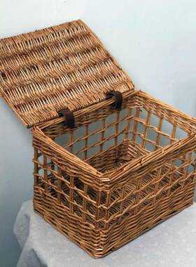 复古编织方形柳编盖篮子收纳筐杂物带文艺做ZQL旧收外纳户拍箱照