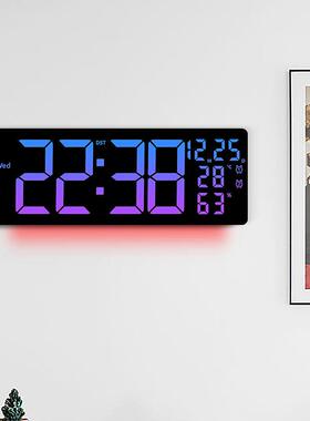 新跨境显LEDB幻彩挂钟6RG变色客厅挂钟示多功6669RGB能闹钟大尺寸