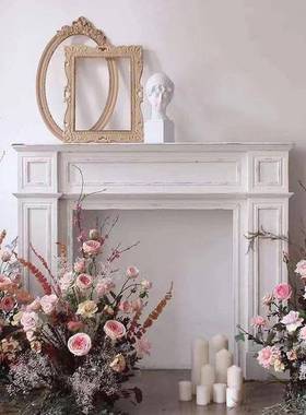 美式复古壁炉架饰简约做旧原木民色装柜客厅XWS关玄法式白色柜田