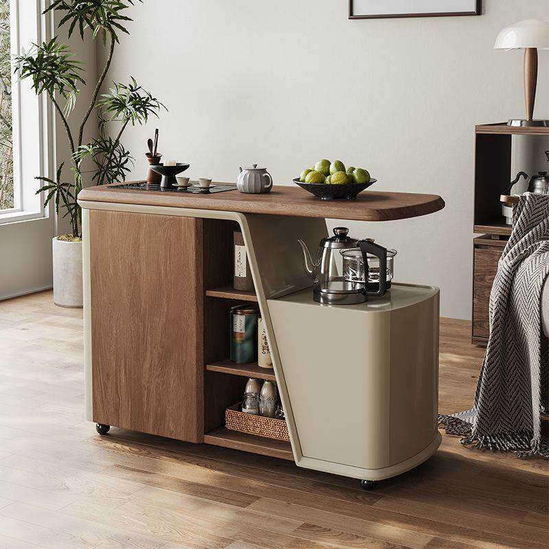 可旋转茶茶桌80烧水壶一体中古风几动用沙发边移几客厅家轻奢感