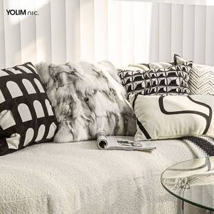 A6L现代简约设计师抱枕黑白灰几何沙发靠枕客厅轻奢样板房靠垫狐