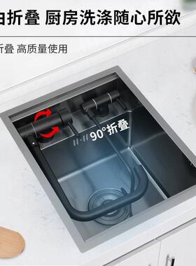 西餐吧台隐藏式水槽纳米黑色304不锈钢水槽迷你带盖板中岛小单槽