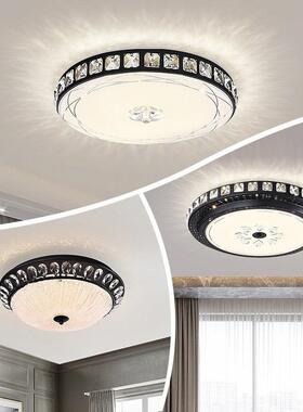 卧室灯现代简约黑色水晶led吸顶灯圆形大气家用房间灯具轻奢书房