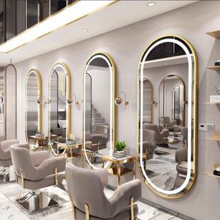 潮店欧式简约美容美发镜台触摸LED灯镜理发店镜子发廊落地镜美颜