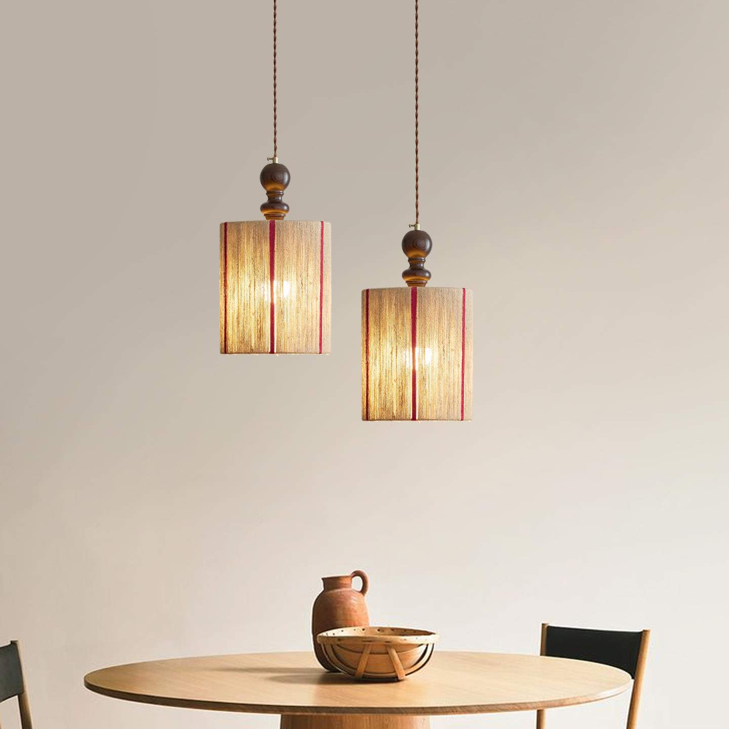 中古风厅灯胡桃床木麻绳MS-20250吧台灯法式餐复古侘寂风高头级感