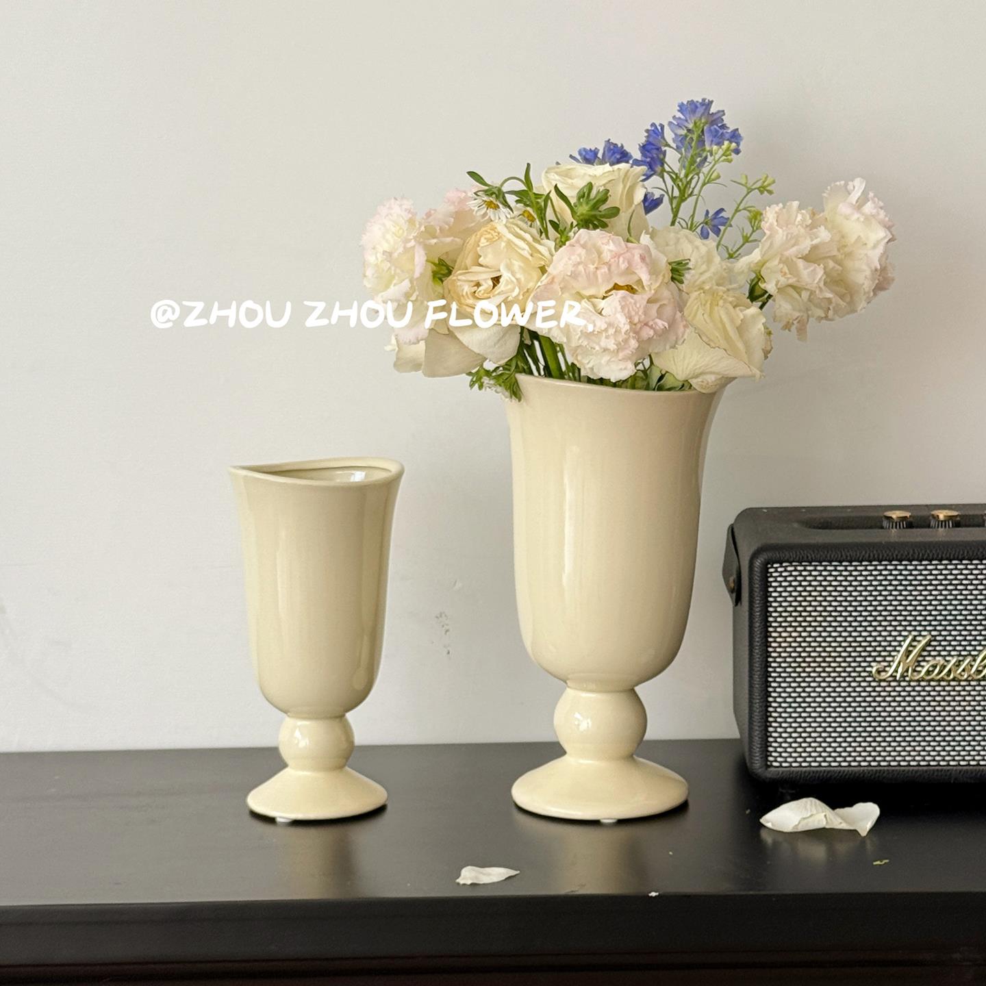 原创计法式中古桌陶瓷设花瓶摆件客厅插PGU花高感级轻奢复古餐装