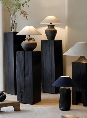 侘寂风黑色方形碳子实木JJU墩民宿原木花架雕展塑示化台木桩底座