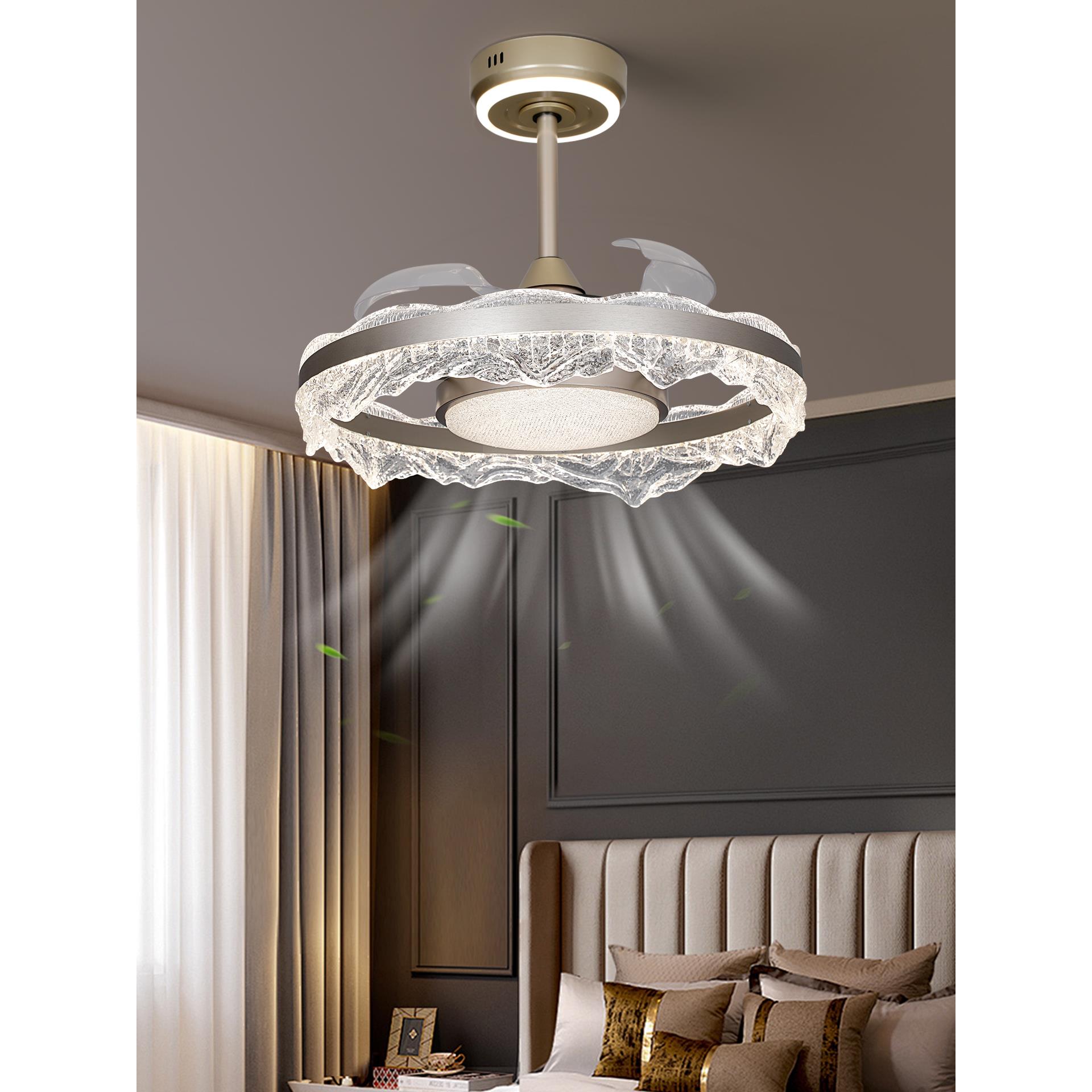 隐新款餐厅形色风扇吊灯三可光智能语TCW音全铜变频变静音电机