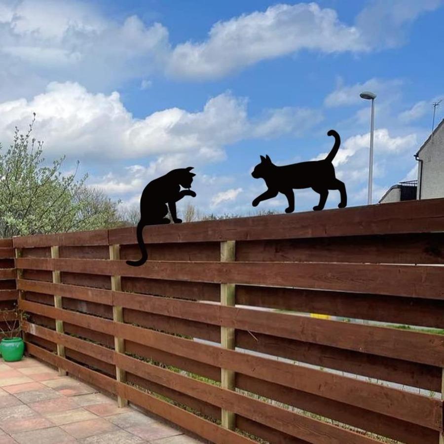 2祇铁猫咪围栏装饰猫剪属影金花园JTO桩艺黑摆件猫雕塑户外花园装
