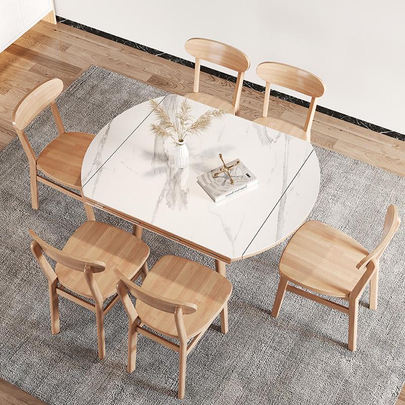 岩板变方用桌圆桌北小欧实木餐桌QC-001A椅多功能电磁炉折叠大户