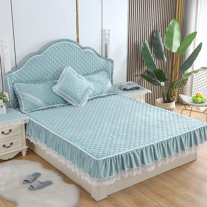 床裙0定做兰绒VWH裙床盖夹棉加厚防荷滑床单短式毛冬季保暖223新