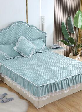 床裙0定做兰绒VWH裙床盖夹棉加厚防荷滑床单短式毛冬季保暖223新