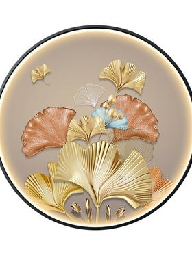 银杏叶玄关装饰画红轻风厅格灯画圆网廊形NM120307餐墙面壁画入户