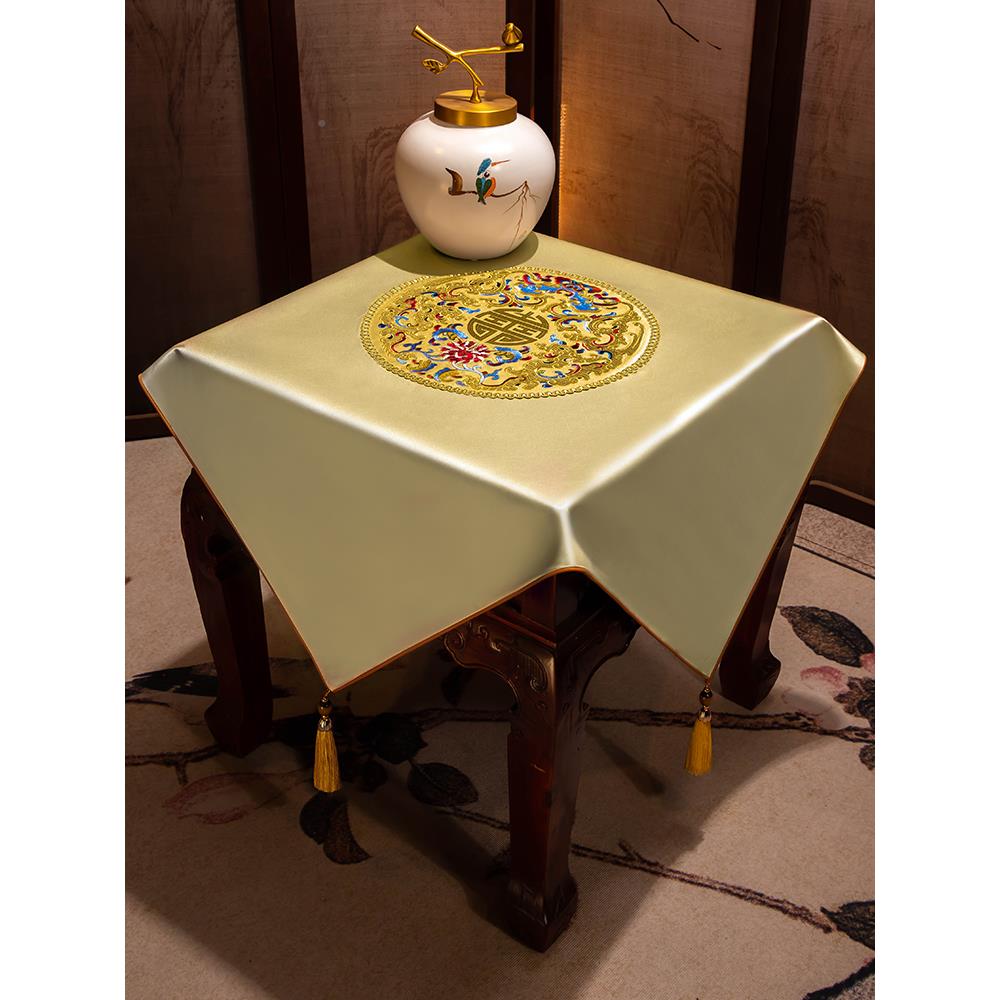 新中柜国风床头布桌布方巾小方桌防织尘套打印套KRR机物