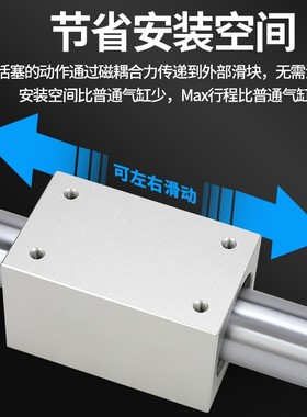 小型气动磁藕式RMS无杆气缸长行程10/16/20/25/32/40X100X200X300