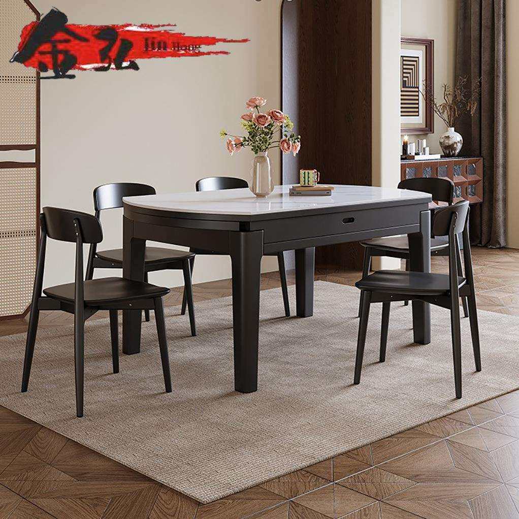 实木岩板餐桌椅2026新款现代简约轻奢家用小户型伸缩折叠可变圆桌