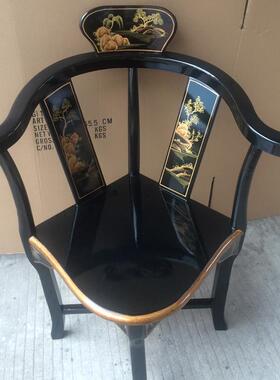 至高美彩绘家具椅子圆桌茶几休闲椅出口黑色描金椅子工厂