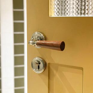 复古室内门锁卧室法式奶油风磁吸静音房门锁中古风家用木门门把手